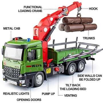 HAPYAD Timber Logging Truck Toy Metal Cab, Friction Powered Log Truck with Fully Functioning Loading...
