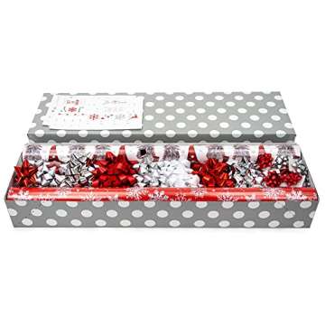 Red + Silver Reversible Wrapping Paper Set: 4 Rolls (8 Designs) of Premium Gift Wrap (80 sq. ft.) with 30 Coordinated Bows, 2 Spools of Ribbons, and 24 Gift Tags