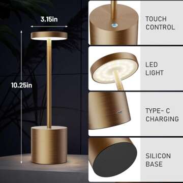 Willdoak Cordless LED Table Lamp Rechargeable - 5000mAh Portable Battery Operated Table Light - Outdoor Waterproof Dimmable Table Lamps for Bar Patio Dining Restaurant (2 Bronze)