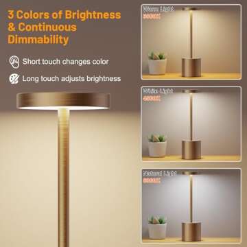 Willdoak Cordless LED Table Lamp Rechargeable - 5000mAh Portable Battery Operated Table Light - Outdoor Waterproof Dimmable Table Lamps for Bar Patio Dining Restaurant (2 Bronze)