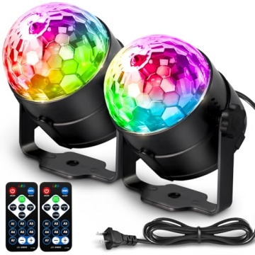 [2-Pack] Disco Ball DJ Party Lights Sound Activated with Remote Control Strobe Lamp 7 Modes Stage Li...