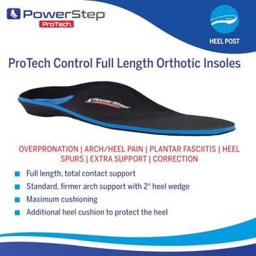 PowerStep ProTech Control Full Length Orthotic Insoles - Orthotics for Overpronation, Flat Feet and Heel Pain - Medical Grade Shoe Inserts with Maximum Cushioning for Arch Support (M 12-13)