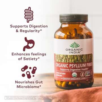 ORGANIC INDIA Psyllium Husk Capsules - Fiber Supplement, Healthy Elimination - Vegan, Keto, Gluten-F...