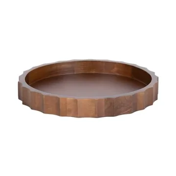 Kate and Laurel Lissi Decorative Round Tray - 15 Inch Walnut Brown Serving Tray with Wavy Design for...