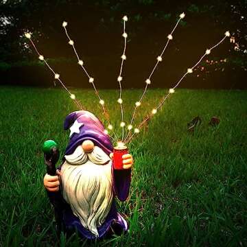 Joint Honglin Resin Gnome Statue Outdoor Decor Waterproof Firework Solar LED Lights Gnome Garden Scu...