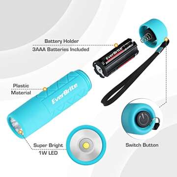 EverBrite 6-Pack Mini Flashlight Set, Small Multicolor Flashlights with Lanyard, 1W Led for Camping,...