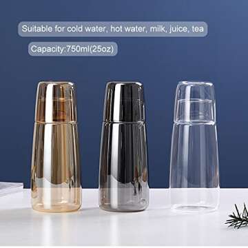 Yalucky Bedside Water Carafe Set with Tumbler, Bedside Carafe and Glass Set for Nightstand Bedroom Guest Room, Water Carafe for Cold Drink, Mouthwash Dispenser for Bathroom Kitchen 25oz/750ml (Amber)