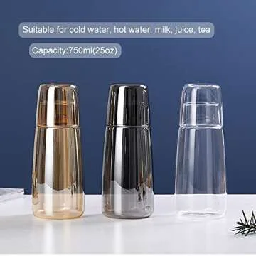 Yalucky Bedside Water Carafe Set with Tumbler, Bedside Carafe and Glass Set for Nightstand Bedroom Guest Room, Water Carafe for Cold Drink, Mouthwash Dispenser for Bathroom Kitchen 25oz/750ml (Amber)