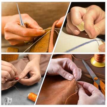 Ouligay 10pcs Leather Needle and Thread Kit, Upholstery Sewing Kit, Heavy Duty Needle and Thread, Leather Needles for Hand Stitching for Upholstery Carpet Furs Canvas Repair DIY Leather