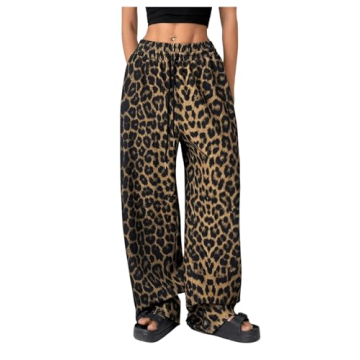 Floerns Women's Casual Drawstring High Waist Baggy Straight Wide Leg Sweatpants with Pockets Brown-L...