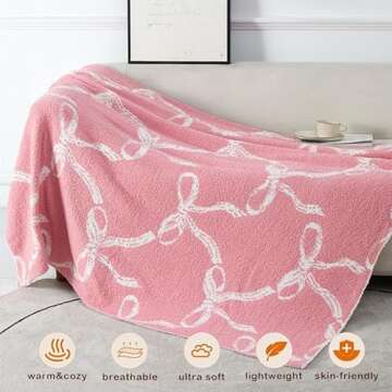 50" x 60" Bed Throw Blanket, Bow Pattern Throw Blanket for Home Decor and Gift, Microfiber Blanket B...