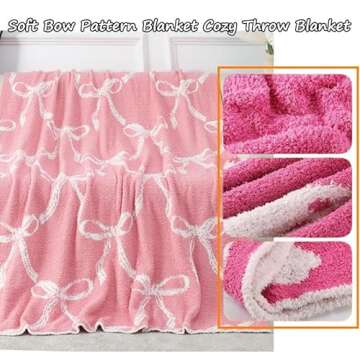 50" x 60" Bed Throw Blanket, Bow Pattern Throw Blanket for Home Decor and Gift, Microfiber Blanket Bow Blanket Plush Bedding, Soft Cozy Fluffy Throw Blankets for Couch, Sofa (E)