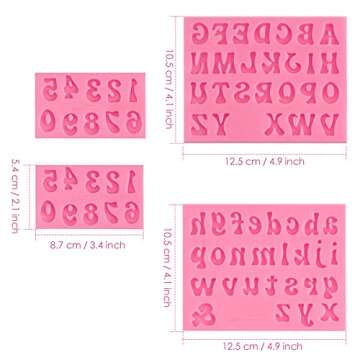 JOERSH 4 Pieces Silicone Letter Molds, Lowercase Uppercase Alphabet Letters and 0-9 Numbers Fondant ...