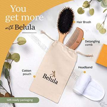 Premium Boar Bristle Hair Brush for Thick Hair Set. Hairbrush for Women With Thick, Long or Curly Hair. Restores Hair's Shine and Health. Comb, Travel Bag & Spa Headband Included