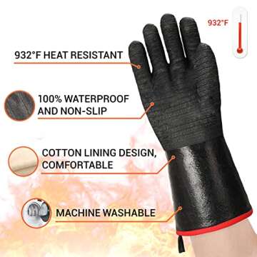 Schwer Grill BBQ Gloves 932℉ Heat Resistant Cooking Barbecue Gloves Waterproof Grilling Gloves for...