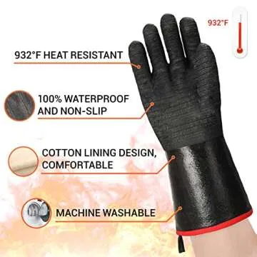 Schwer Grill BBQ Gloves 932℉ Heat Resistant Cooking Barbecue Gloves Waterproof Grilling Gloves for...