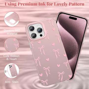 ZTOFERA Cute Pink iPhone 15 Pro Max Case for Women