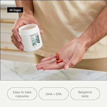 Needed Vegan Omega 3 DHA EPA Supplement - Delivers 500MG of Omega-3 DHA & EPA and 100MG of Choline, Encased in Veg Capsule, Sustainably Sourced from Algae Oil, Daily Dose of 2 Capsules, 30-Day Supply