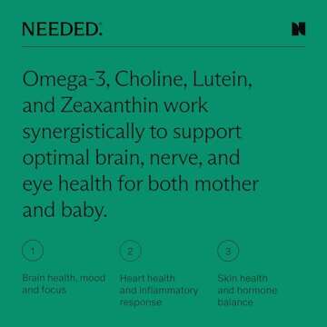 Needed Vegan Omega 3 DHA EPA Supplement - Delivers 500MG of Omega-3 DHA & EPA and 100MG of Choline, Encased in Veg Capsule, Sustainably Sourced from Algae Oil, Daily Dose of 2 Capsules, 30-Day Supply
