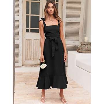 ANRABESS Women's Square Neck Ruffle Split Midi Elegant Formal Wedding Guest Cocktail Bridesmaid Graduation Party Dresses Black X-Large