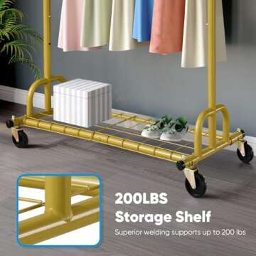 HOKEEPER Gold Clothes Rack Heavy Duty Garment Rack 525LBS