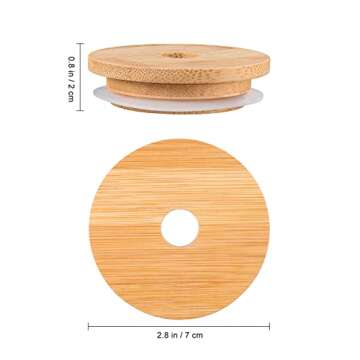 DOITOOL 16Pcs Bamboo Jar Lids with Straw Hole,Reusable Bamboo Lids for Beer Can Glass,Bamboo Mason Jar Lids with Straw Hole for Regular Mason Jar 70MM