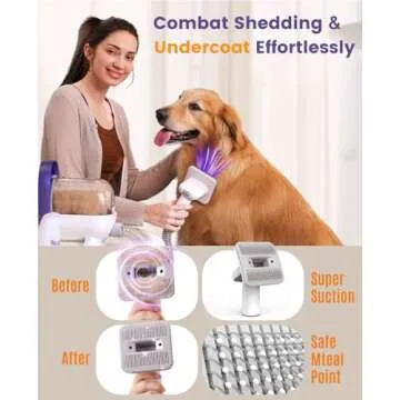 oneisall Dog Hair Vacuum & Dog Grooming Kit/Low Noise Dog Grooming Vacuum12kpa,Dog Vacuum for Sheddi...