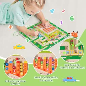 JoyCat Magnetic Color and Number Maze, Educational Toys for 3+ Year Old, Sensory Travel Toddler Toy, Autism Learning Educational Wooden Puzzle Board, Great Gift for Preschool Kids