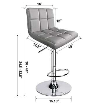 Leopard Bar Stools, Modern PU Leather Adjustable Swivel Classic Bar Stool with Back, Set of 3 (Light Grey)