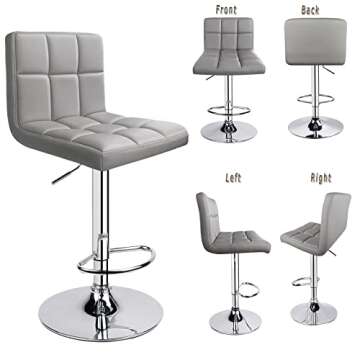 Leopard Bar Stools, Modern PU Leather Adjustable Swivel Classic Bar Stool with Back, Set of 3 (Light Grey)