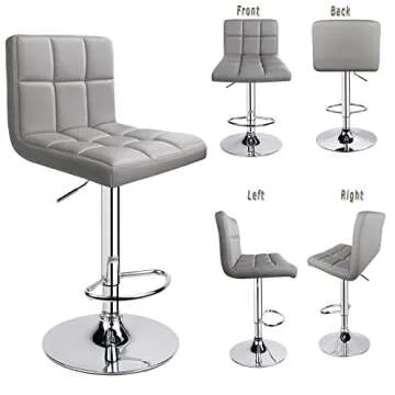 Leopard Bar Stools, Modern PU Leather Adjustable Swivel Classic Bar Stool with Back, Set of 3 (Light Grey)