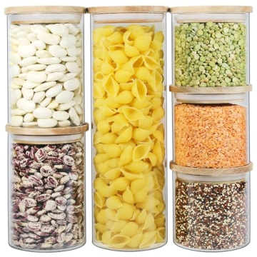 Urban Green Glass Jars with Wood Lids for Kitchen Storage