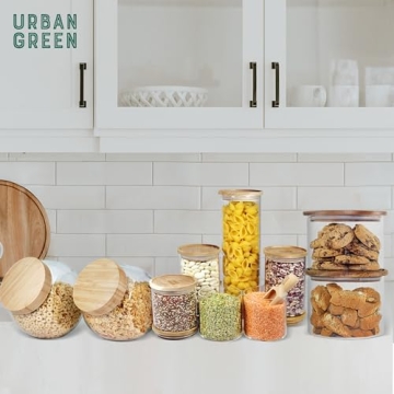 Urban Green Glass Jars with Wood Lids for Kitchen Storage