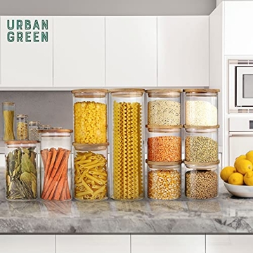 Urban Green Glass Jars with Wood Lids for Kitchen Storage