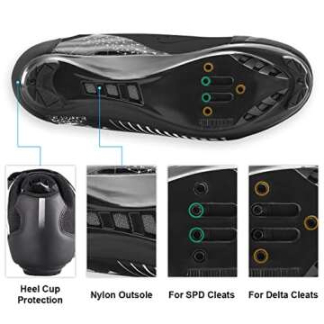 HH HILAND Unisex Wide Cycling Shoes Compatible with Delta/SPD Cleats-3 Straps-Clip in Road/Mountain/Indoor Bike Shoes for Mens and Womens Black