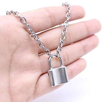 Qiuseadu Silver Lock Pendant Necklace for Stylish Women