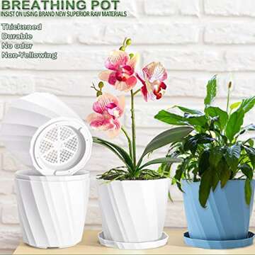 NGTTXTX 8 Inch Plant Pots with Drainage Holes and Saucers - Flower Pots for Indoor Plants - White Plastic Planters for Outdoor Plants - House Planting Pots Set