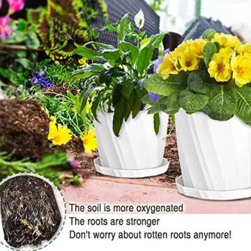 NGTTXTX 8 Inch Plant Pots with Drainage Holes and Saucers - Flower Pots for Indoor Plants - White Plastic Planters for Outdoor Plants - House Planting Pots Set