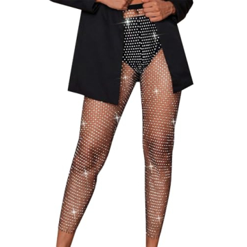 Yokawe Sparkly Rhinestone Mesh Pants for Parties and Festivals