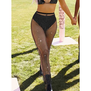 Yokawe Sparkly Rhinestone Mesh Pants for Parties and Festivals