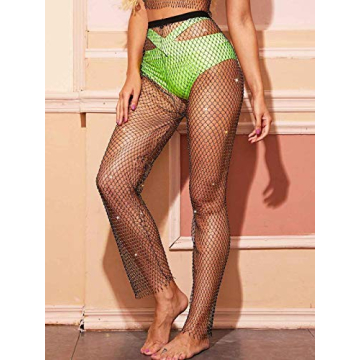 Yokawe Sparkly Rhinestone Mesh Pants for Parties and Festivals