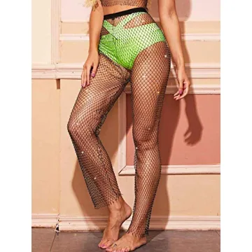 Yokawe Sparkly Rhinestone Mesh Pants for Parties and Festivals