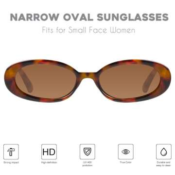 mosanana Retro Oval Sunglasses for Women 90s Small Trendy Fashion Vintage Narrow Tiny Cute Sun Glasses for Small Face Tortoise Shell MS52360