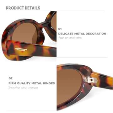 mosanana Retro Oval Sunglasses for Women 90s Small Trendy Fashion Vintage Narrow Tiny Cute Sun Glasses for Small Face Tortoise Shell MS52360