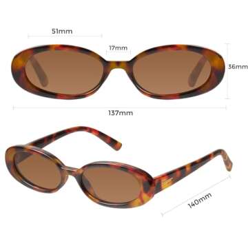 mosanana Retro Oval Sunglasses for Women 90s Small Trendy Fashion Vintage Narrow Tiny Cute Sun Glasses for Small Face Tortoise Shell MS52360