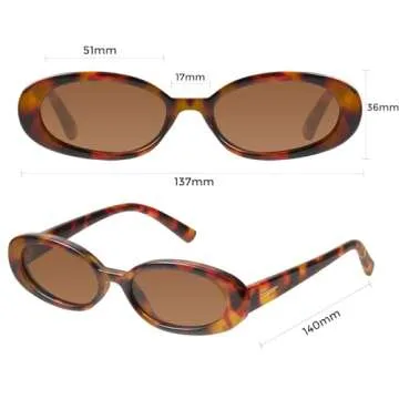 mosanana Retro Oval Sunglasses for Women 90s Small Trendy Fashion Vintage Narrow Tiny Cute Sun Glasses for Small Face Tortoise Shell MS52360