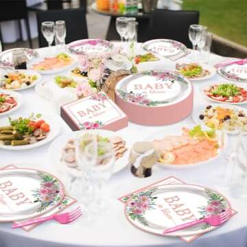 gisgfim 50 Guests Baby in Bloom Baby Shower Decorations Party Decorations Plates Napkins Baby In Bloom Party Tableware Set Girl Floral Party Supplies Pink Baby in Bloom Paper Plates Napkins 200PCS