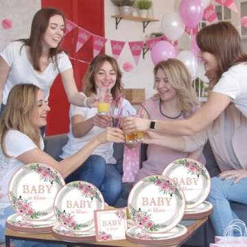 gisgfim 50 Guests Baby in Bloom Baby Shower Decorations Party Decorations Plates Napkins Baby In Bloom Party Tableware Set Girl Floral Party Supplies Pink Baby in Bloom Paper Plates Napkins 200PCS
