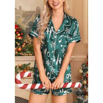 Luxurious Silk Satin Green Pajamas Set for Women - Christmas Ready!