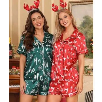 Silk Satin Green PJs Set for Women Christmas Pajamas
